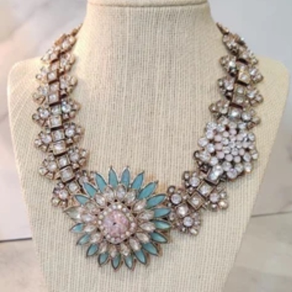 Natasha Statement Flower and Rhinestone Bib Necklace,Stunning,Elegant,Floral 16” - Picture 6 of 8